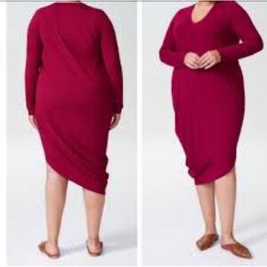 Universal Standard Geneva 6-8 Berry Red Asymmetrical Sheath Dress with V-Neck